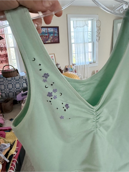 Purusha People Tops - Light Green Floral Ruched Tank Top